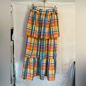Vibrant Plaid Tiered Maxi Skirt